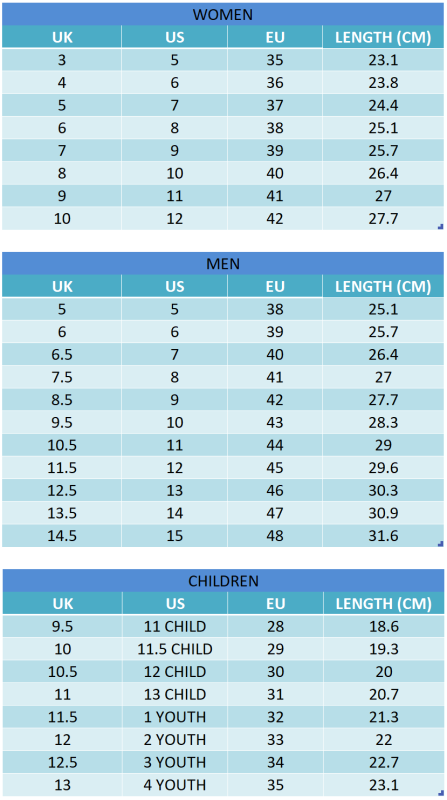 Reze Shoes Size Chart